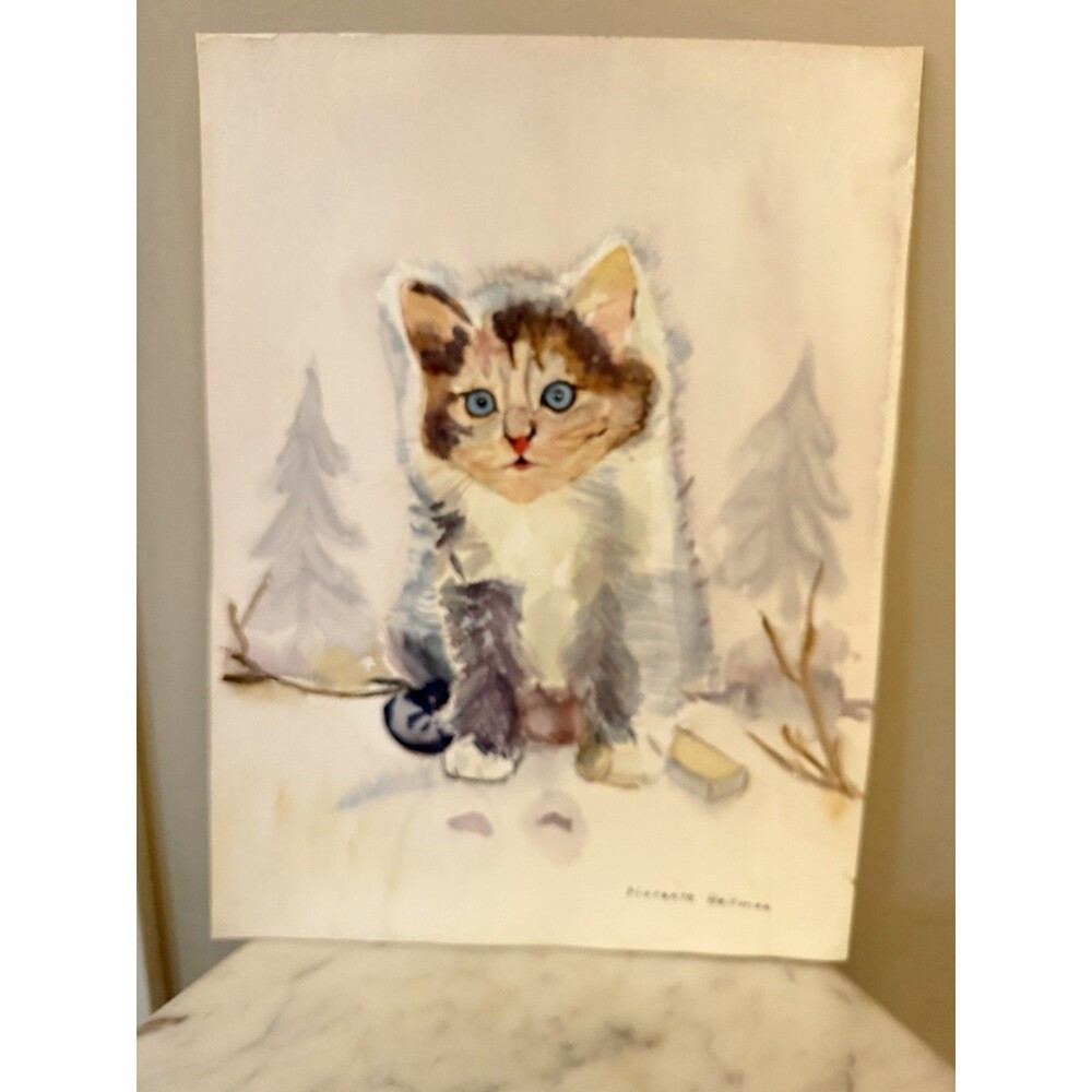 Original Watercolor Cat Painting Calico Art Pet Portrait Artwork 15 X 11 Signed